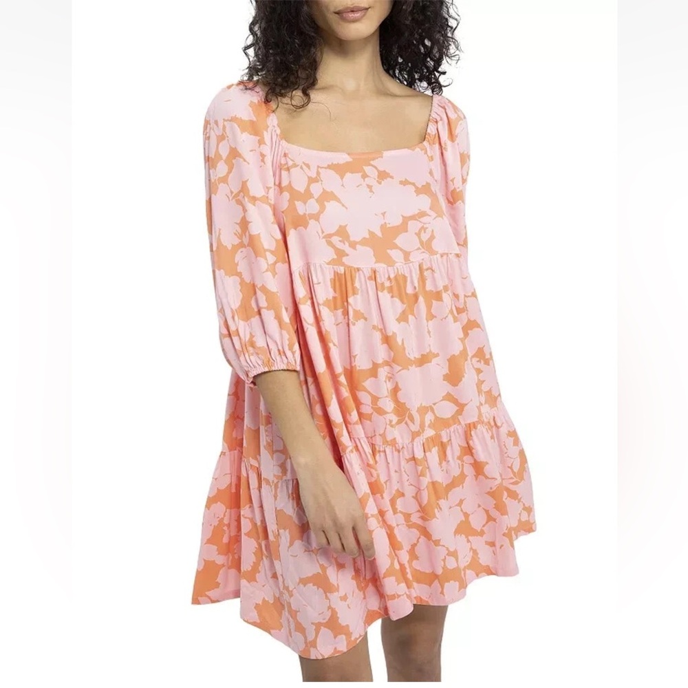 SANCTUARY Weekender Babydoll Orange Pink Floral Mini Dress M